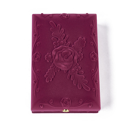 Роза цветочным узором бархатный комплект ювелирных изделий коробки, колье и серьги, с тканью и пластиком, прямоугольные