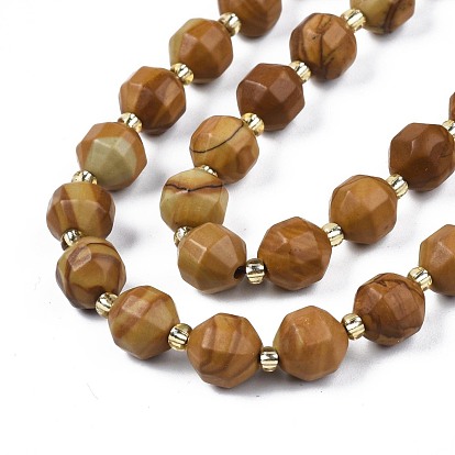 Image Naturel jaspe perles brins, avec des perles de rocaille, tambour à barillet bicône à facettes