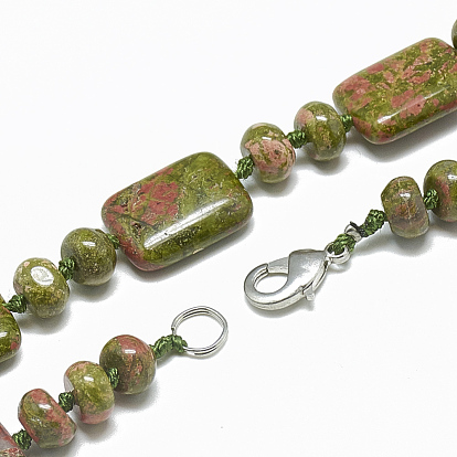 Colliers de perles de pierres précieuses, avec mousquetons en alliage, rectangle