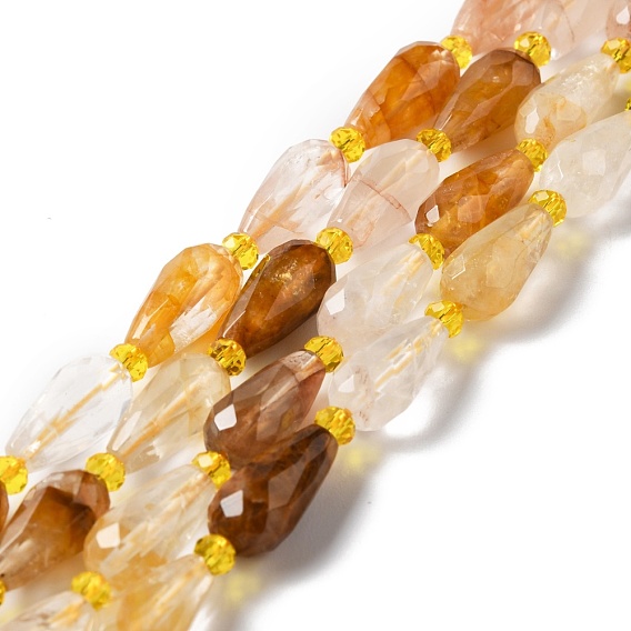 Натуральный желтый гематоидный кварц/золотые целебные кварцевые бусины нити, граненые, слеза