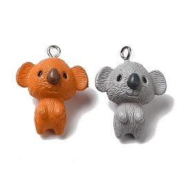 Opaque Resin Animal Pendants, Koala Charms with Platinum Plated Iron Loops