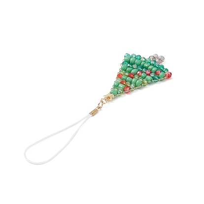 Christmas Glass Seed Beaded Pendant Decorations, Braided Nylon Thread Hanging Ornaments