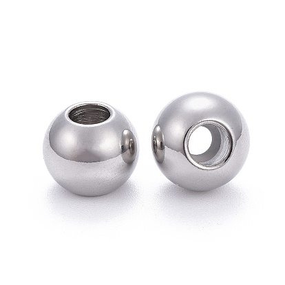 201 Stainless Steel Beads, with Rubber Inside, Slider Beads, Stopper Beads, Round