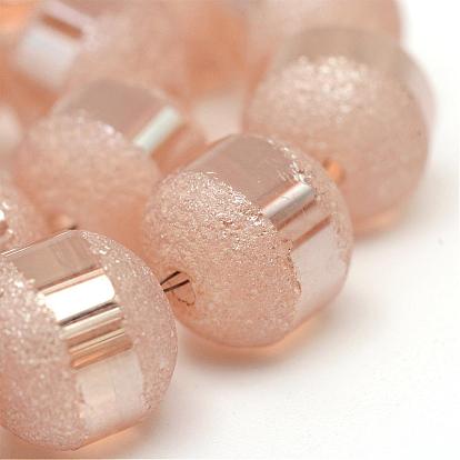 Electroplate Glass Bead Strands, Frosted, Rainbow Plated, Round, 4~4.5mm, Hole: 1mm, about 100pcs/strand, 15.7 inch