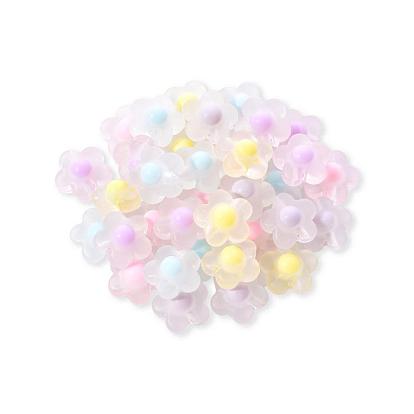 50Pcs 5 Colors Transparent Acrylic Beads, Frosted, Bead in Bead, Flower