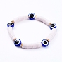 Evil Eye Stretch Bracelets, Handmade Polymer Clay Heishi Beads Stretch Bracelets, with Resin Beads and Alloy Spacer Beads