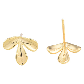 Brass Stud Earring Findings, with Horizontal Loops, Flower, Nickel Free