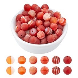ARRICRAFT Natural Grade A Striped Agate/Banded Agate Beads Strands, Dyed & Heated, Frosted, Round