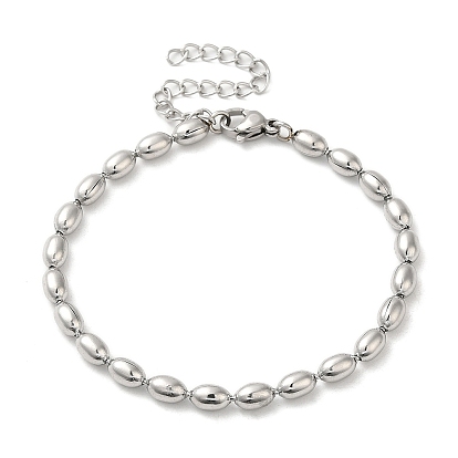 304 bracelets à chaîne à billes ovales en acier inoxydable pour femmes