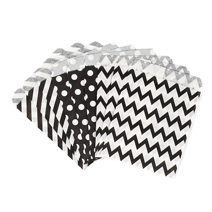 120Pcs 3 Patterns Kraft Paper Bags, No Handles, for Food Storage Bags, with Polka Dot/Stripe/Wave Pattern