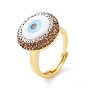 Регулируемое кольцо от сглаза из натуральной ракушки со стразами, золотое латунное широкое кольцо для женщин