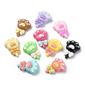 Opaque Resin Decoden Cabochons, Paw Print Lollipop with Bowknot