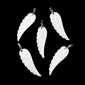 Natural Freshwater Shell Pendants, Wing Charms with Platinum Plated Brass Pinch Bails