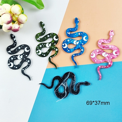 Grands pendentifs acryliques imprimés, charme de serpent avec motif de lune