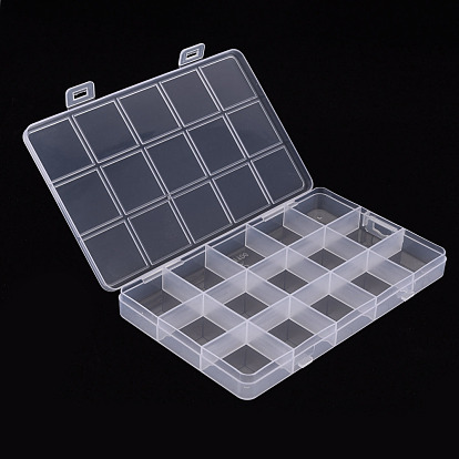 Polypropylene(PP) Bead Storage Containers, 15 Compartments Organizer Boxes, Rectangle with Cover
