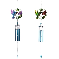 Bird Glass Wind Chime, Iron Art Pendant Decoration, with Tube, for Home Yard Balcony Outdoor