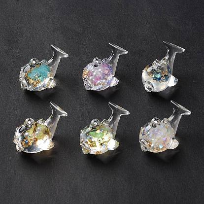 Luminous Transparent Resin Pendants, Dolphin Charms with Gold Foil, Glow in Dark