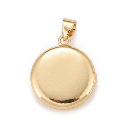 Brass Micro Pave Cubic Zirconia Locket Pendants, Photo Frame Charms for Necklaces, Real 18K Gold Plated, Lead Free & Cadmium Free, Flat Round with Moon