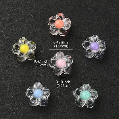 30Pcs 6 Colors Transparent Acrylic Beads, Bead in Bead, Flower