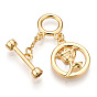 Shell Toggle Clasps, with Brass Findings, Flat Round with Rose