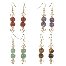 Boucles d'oreilles pendantes en pierre de gensstone naturelle mélangée, style paires, perles rondes