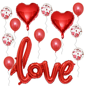 Heart & Round & Word Love Valentine's Day Theme Balloons Set, Including Latex Balloons and Aluminium Film Balloons, for Party Festival Home Decorations