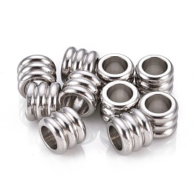 201 Stainless Steel European Beads, Large Hole Beads, Groove Beads, Column