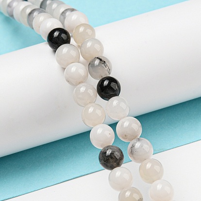 Natural Agate Beads Strands, Round, White and Black