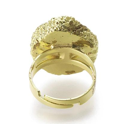 Регулируемые окрашенные кольца из натурального агата, широкая полоса кольца, с латунной нахождения золотой тон, самородки