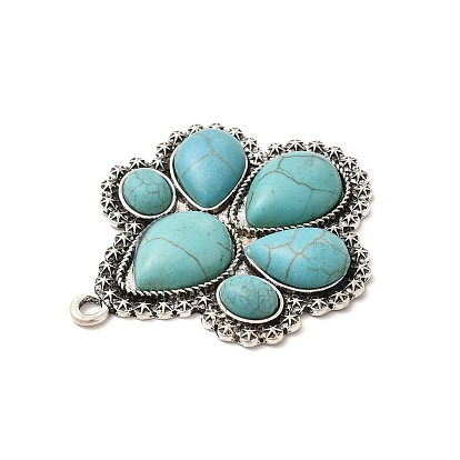 Retro Alloy Pendants, with Synthetic Turquoise, Flower Charms