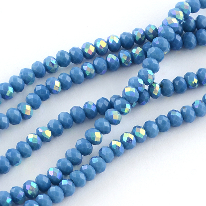 Brins de perles rondelles en verre de couleur solide, demi couleur ab plaqué, facette