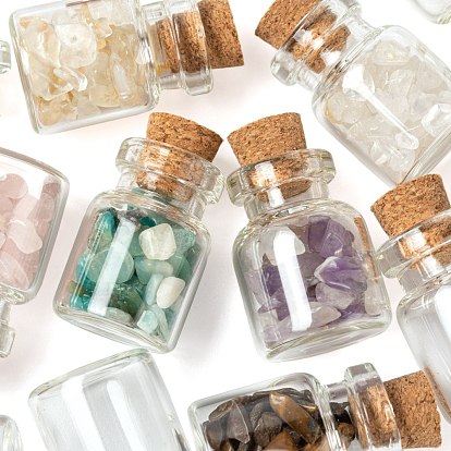 Kits de fabrication de bijoux diy, y compris 70g perles de copeaux de pierres précieuses naturelles, 28 bouteilles en verre de pot de pcs et bélières de cheville de goupille d'oeil de vis de fer