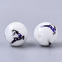 Christmas Opaque Glass Beads, Round with Electroplate Elk Christmas Reindeer/Stag Pattern