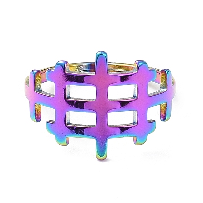 304 Stainless Steel Hollow Out Rectangle Adjustable Ring for Women