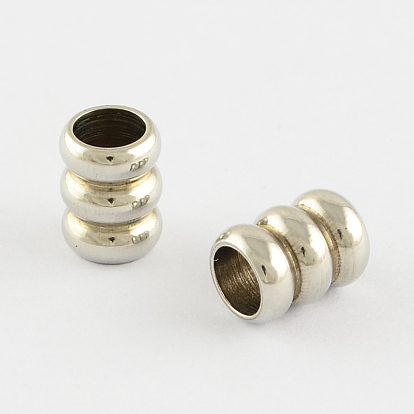 Stainless Steel Column Beads, Large Hole Grooved Beads