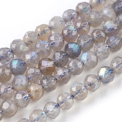 Natural Labradorite Beads Strands, Faceted, Round