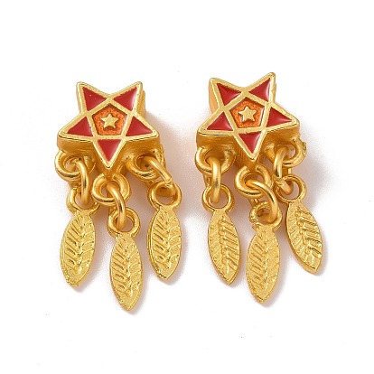 Alloy Pendants, with Enamel, Star and Feather, Matte Gold Color