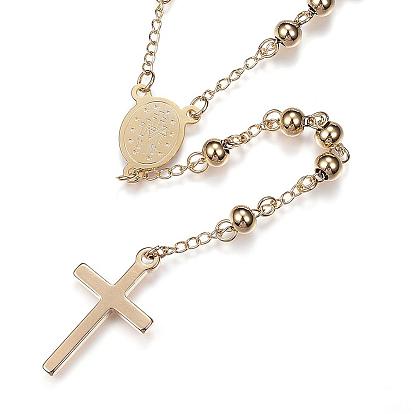 304 collares de cuentas del rosario de acero inoxidable, con el colgante de la cruz y los corchetes de la garra de langosta