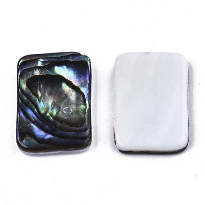Natural Abalone Shell/Paua Shell Cabochons, with Freshwater Shell, Rectangle
