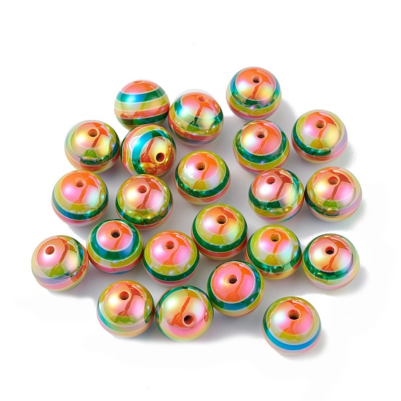 Perles acryliques opaques, couleur ab , rond avec motif à rayures