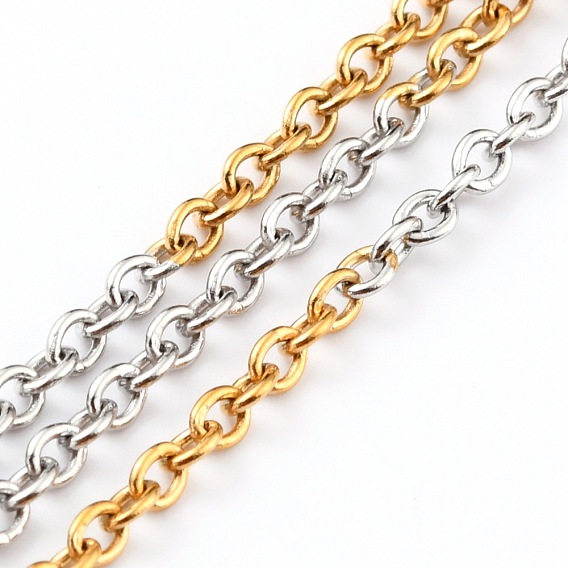 Two Tone 304 Stainless Steel Cable Chains, with Spool, Soldered