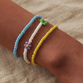 Colorful Rice Bead Bracelet Set with Daisy Flower Weave Bracelet - Cute and Stylish