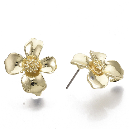 Alloy Stud Earring Findings, with Loop and Steel Pin, Flower