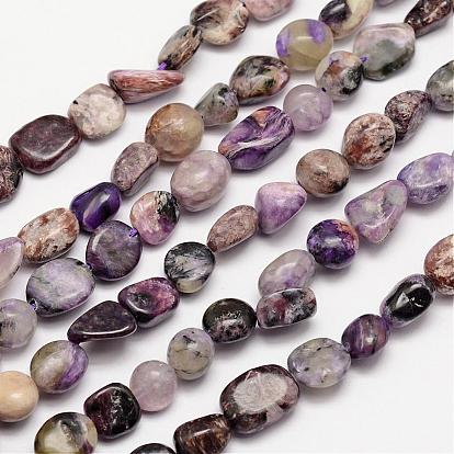 Hebras de perlas naturales charoite, piedra caída, pepitas, 3~14x3~14 mm, agujero: 1 mm, alrededor de 15.35 pulgada