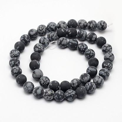 Naturelles Obsidienne perles brins, givré, ronde
