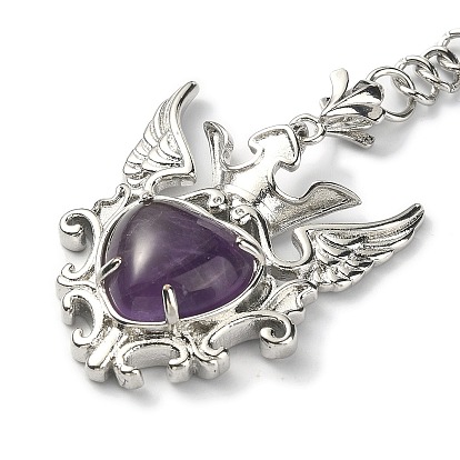 Coeur de pierres précieuses avec porte-clés pendentif aile, avec les accessoires en laiton de tonalité de platine