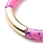 Acrylic Curved Tube Beaded Stretch Bracelet, Chunky Bamboo Friendship Braceelet for Women