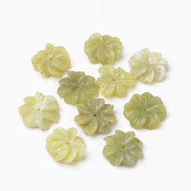 Natural Butter Jade Beads, Carved Flower