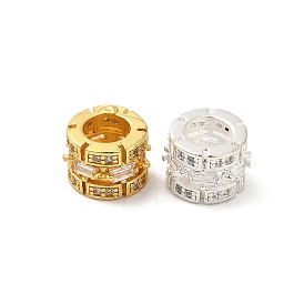 Rack Plating Brass Euorpean Beads, Large Hole Beads, with Cubic Zirconia, Long-Lasting Plated, Lead Free & Cadmium Free, Column