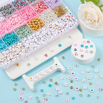 DIY Polymer Clay Beads Bracelet Making Kits, Including Dis Polymer Clay Beads, CCB Plastic & Brass & Acrylic Beads, Scissors and Elastic Thread